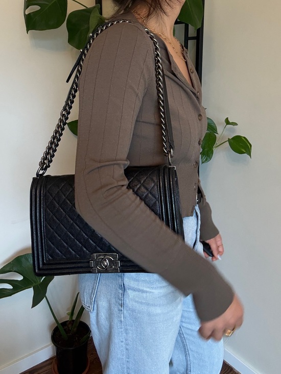 CHANEL Handbags - CHANEL Black Caviar Quilted Flap Boy Bag New Medium In RHW Classic Luxury Lowkey
